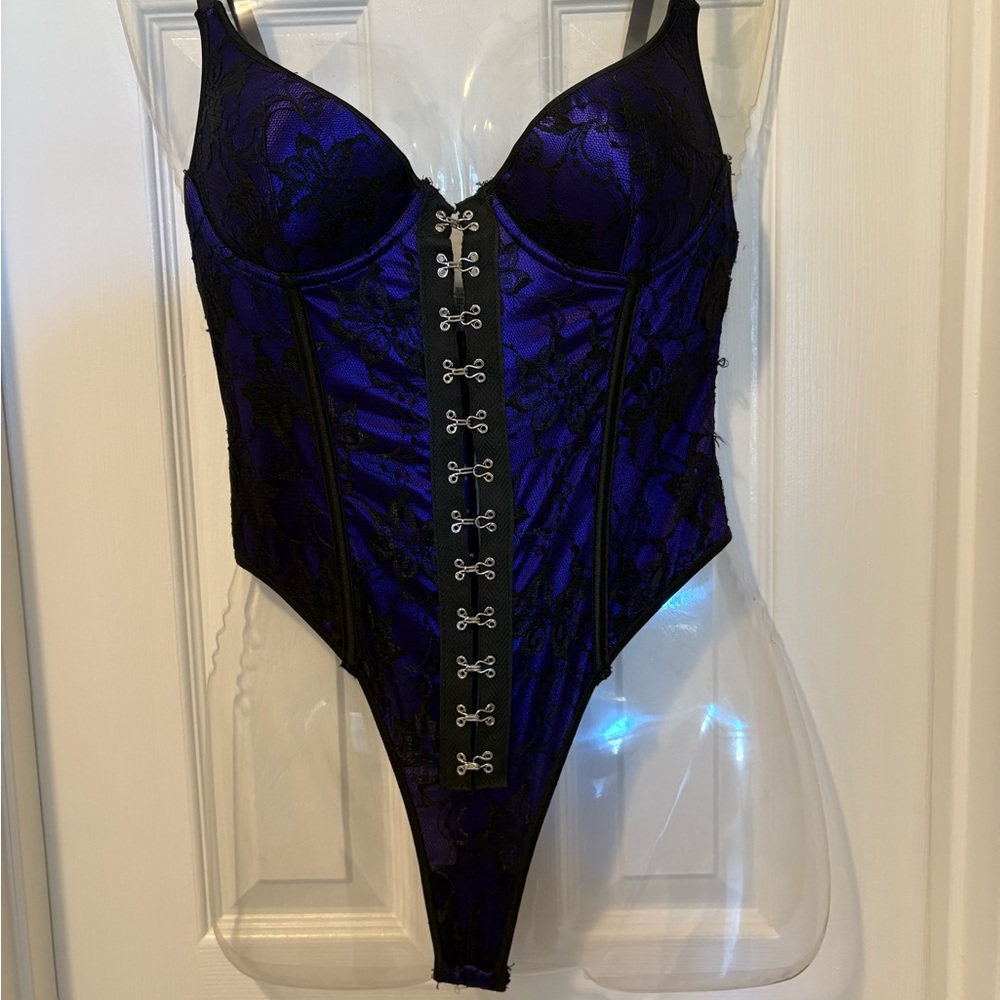 Elegant Purple and Black Lace Bodysuit